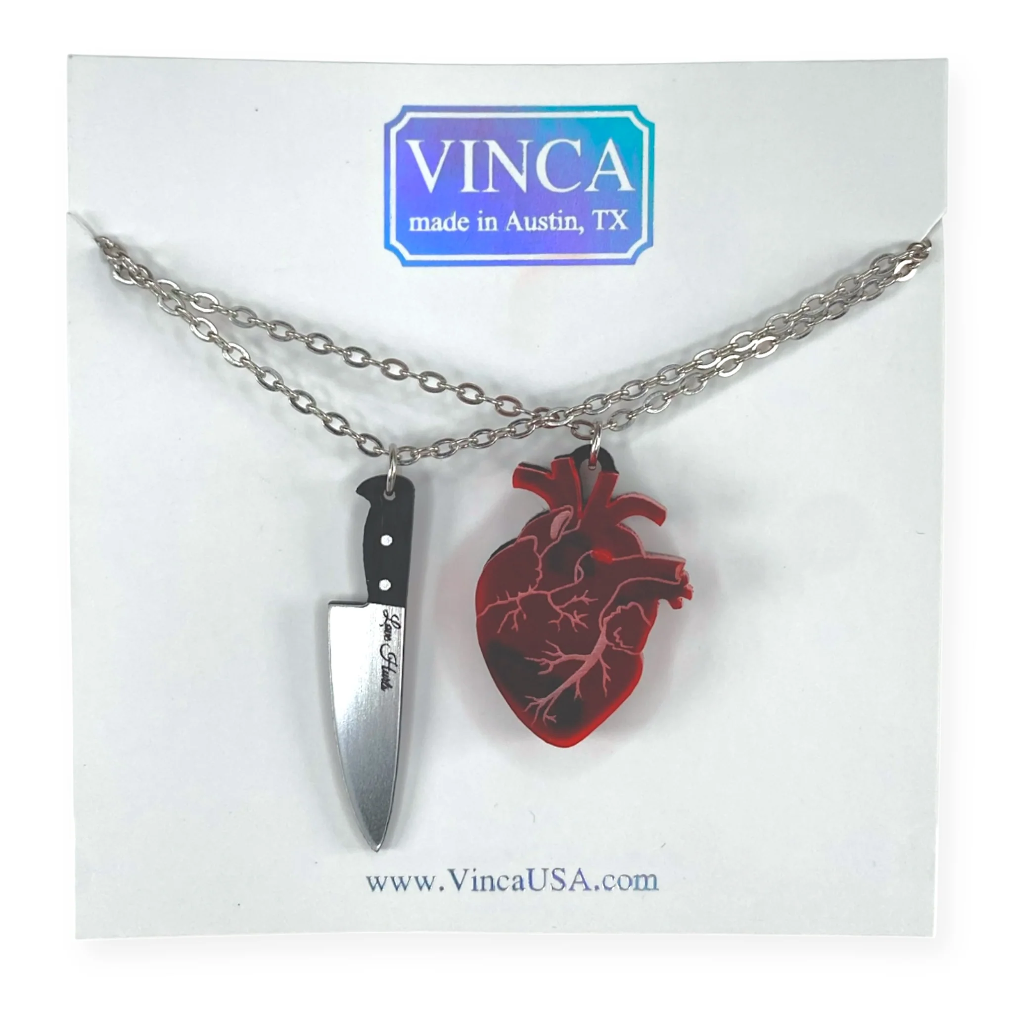 Original Chopped Heart Love Hurts BFF Necklace Set in Drop Dead Red - Image 3