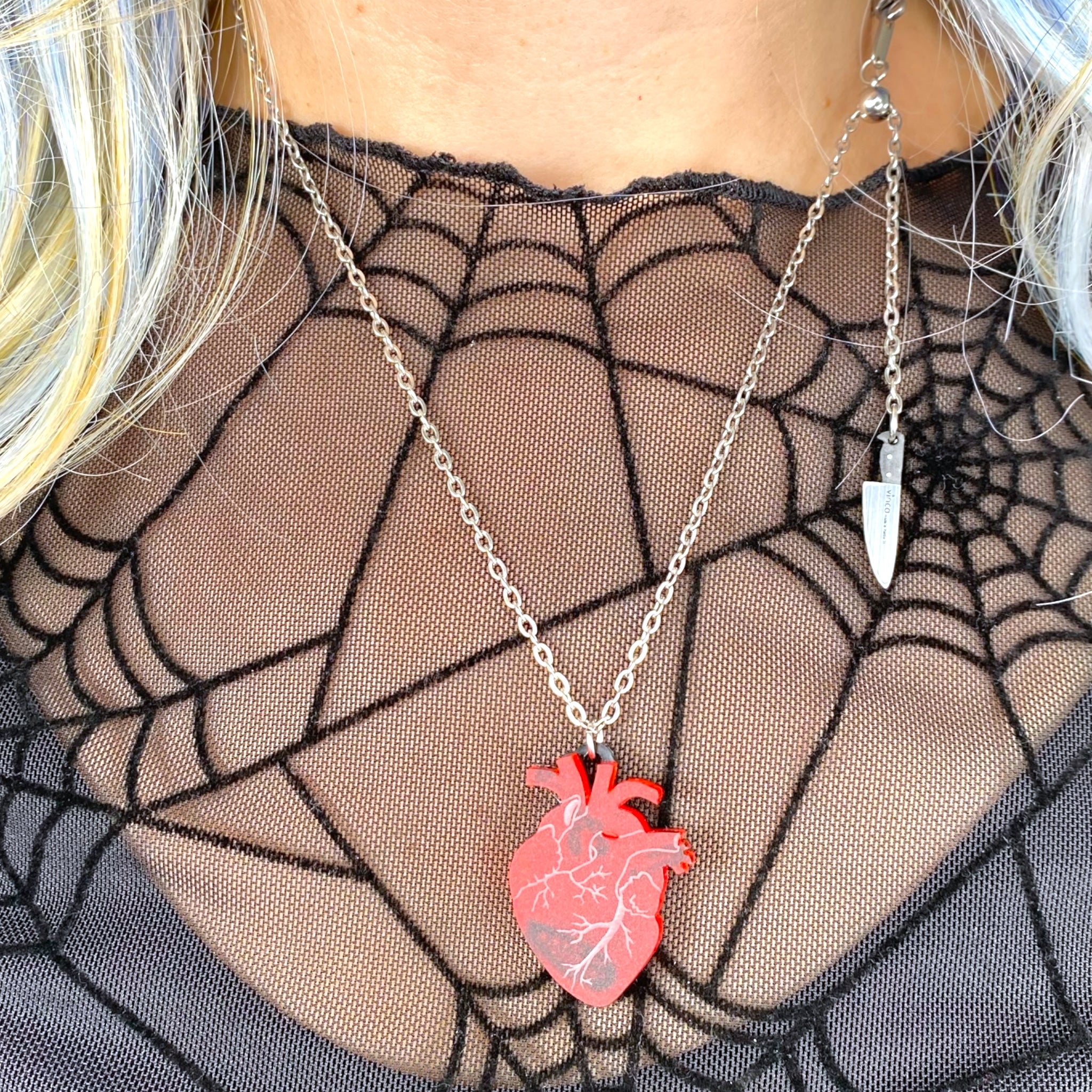 Original Chopped Heart Love Hurts BFF Necklace Set in Drop Dead Red - Image 6