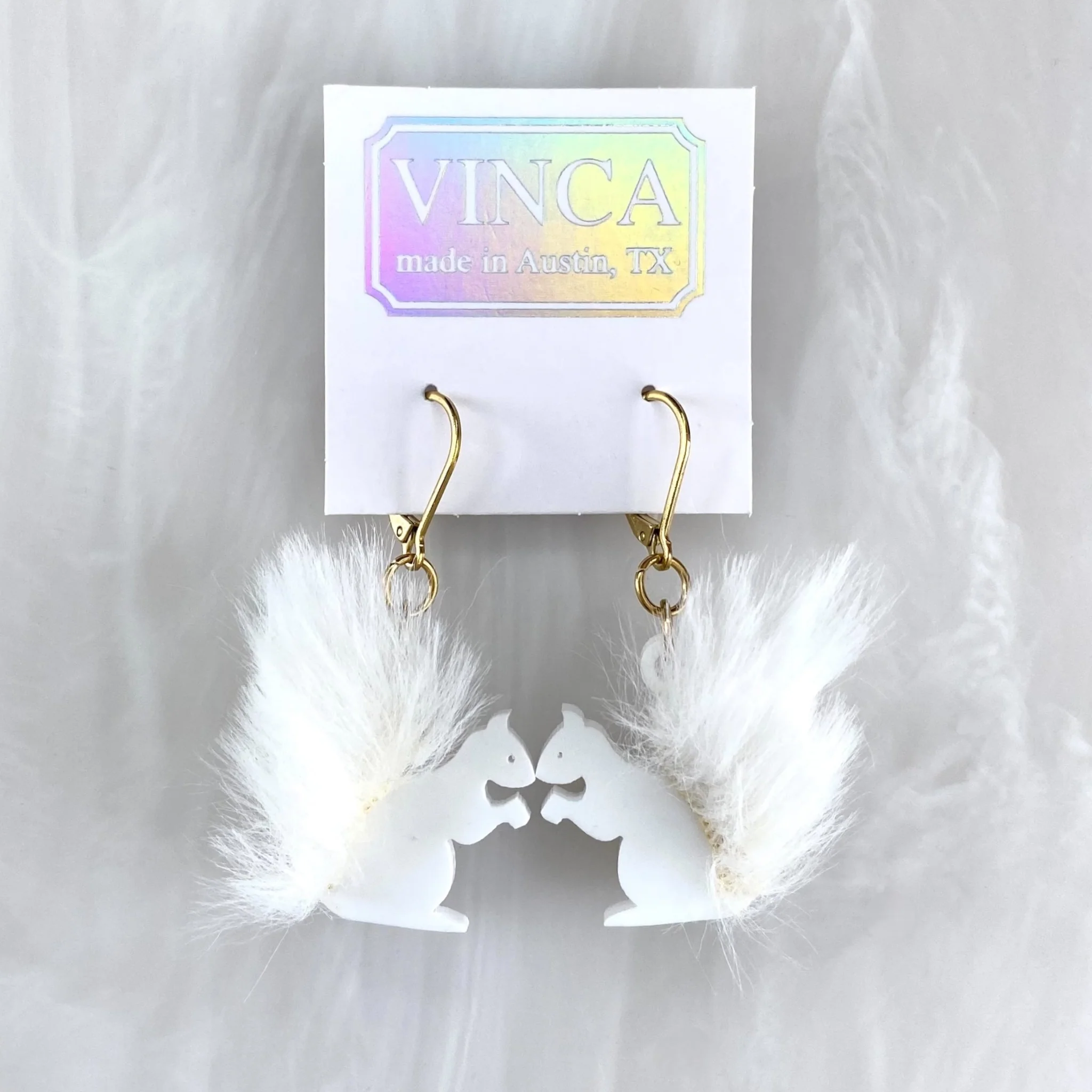 LAST CHANCE! Fluffy Lucky Albino Squirrel Dangle Earrings with Faux Fur - Image 3