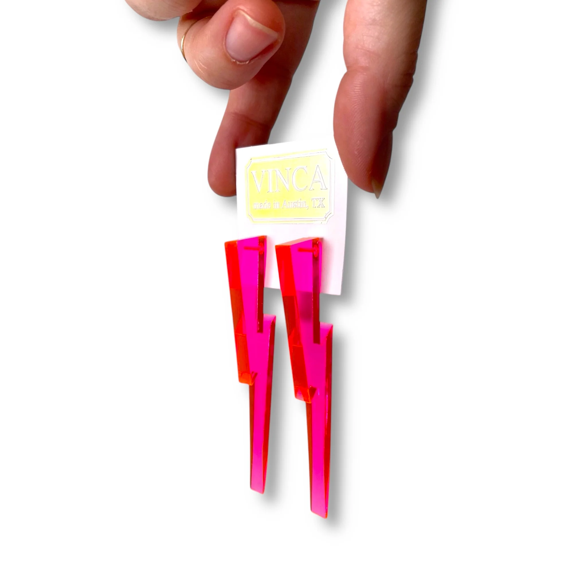 Chunky Lightning Bolt Earrings in Clear Pink - Image 4