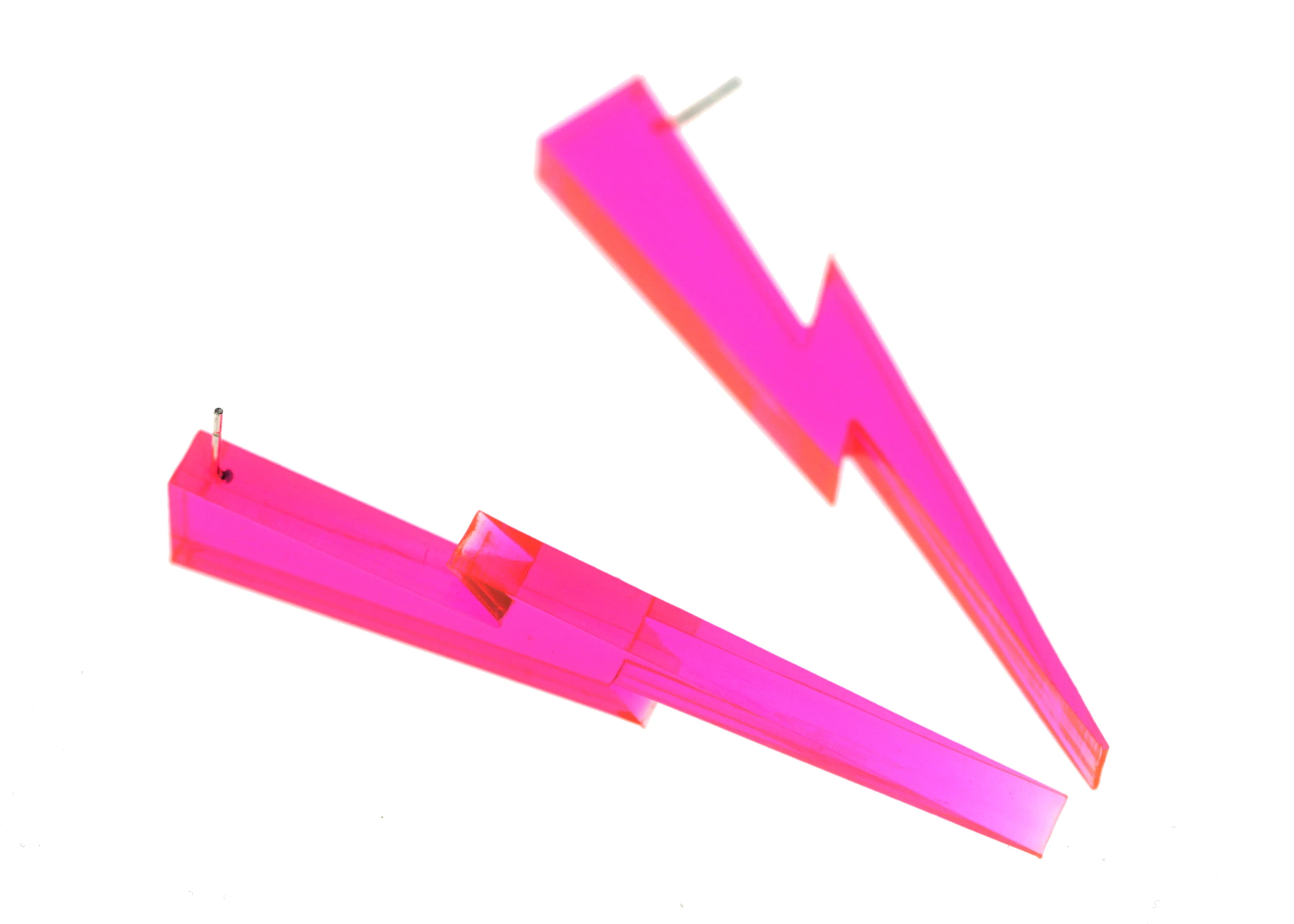 Chunky Lightning Bolt Earrings in Clear Pink - Image 6