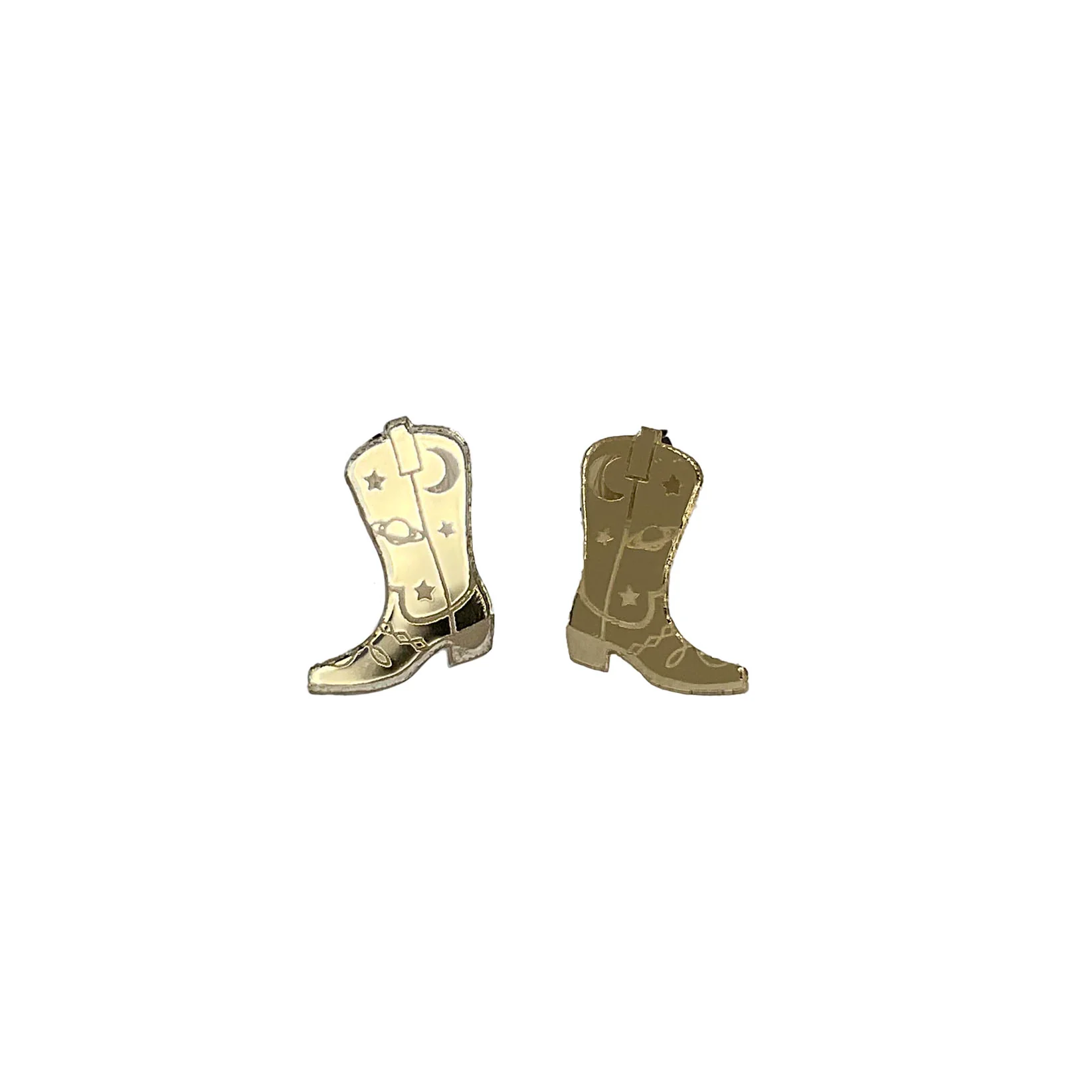 Space Cowboy Boot Stud Earrings - Mirror Gold - Image 3