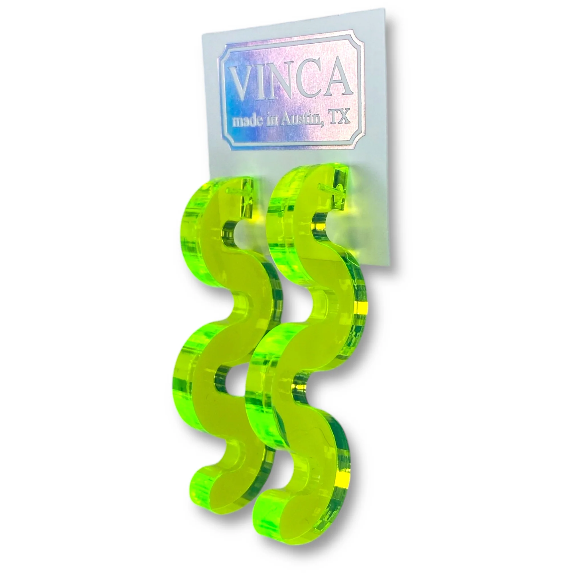 Chunky Squiggle Statement Earrings - Black Light Reactive Clear Green - Image 3