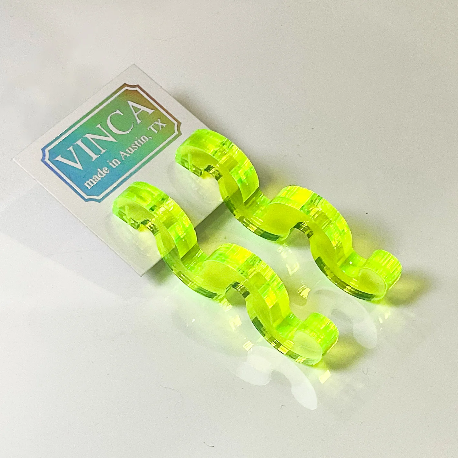 Chunky Squiggle Statement Earrings - Black Light Reactive Clear Green - Image 4