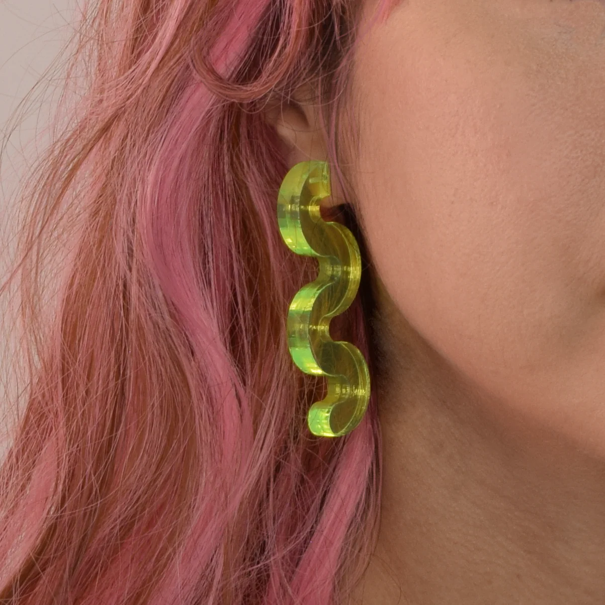 Chunky Squiggle Statement Earrings - Black Light Reactive Clear Green - Image 5