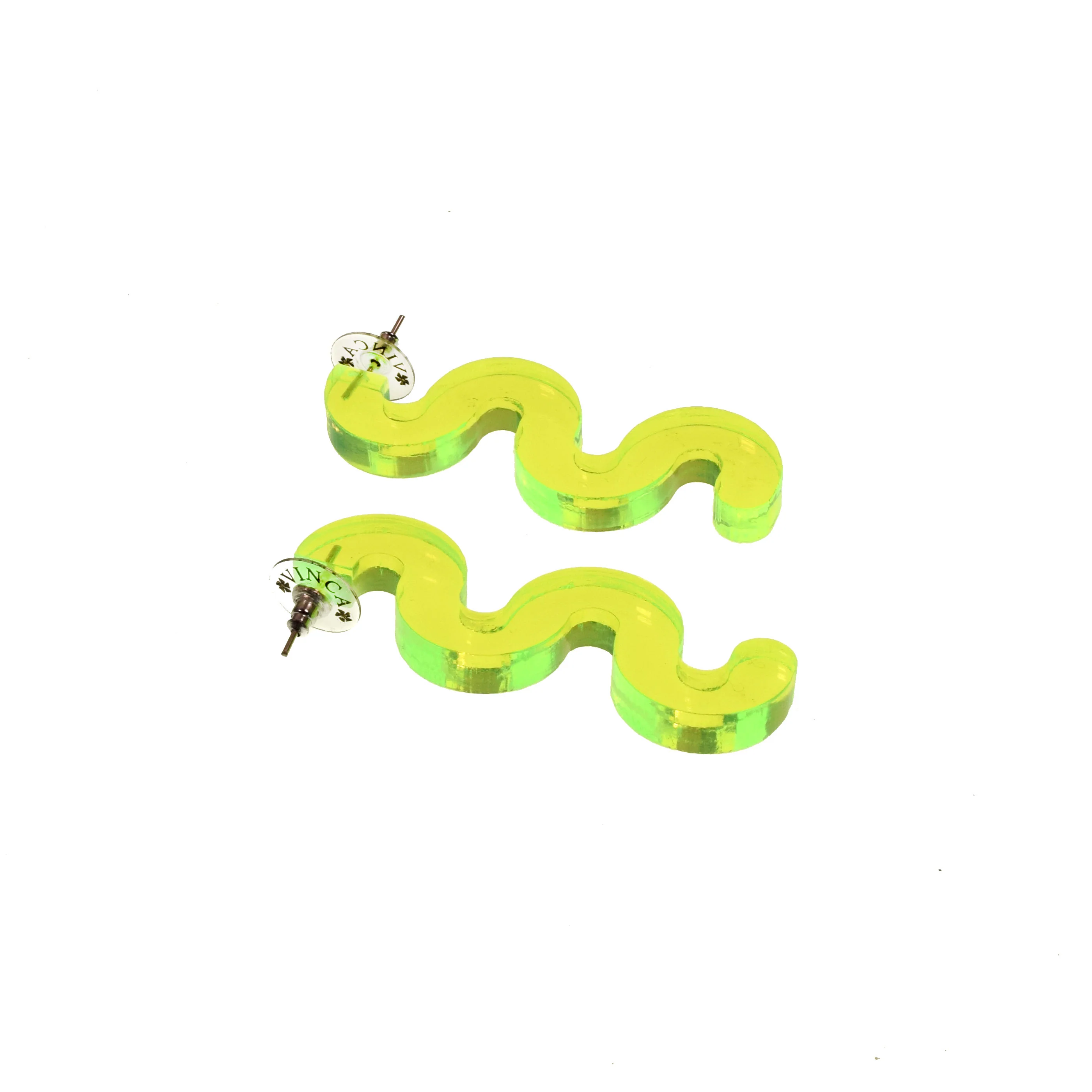 Chunky Squiggle Statement Earrings - Black Light Reactive Clear Green - Image 6
