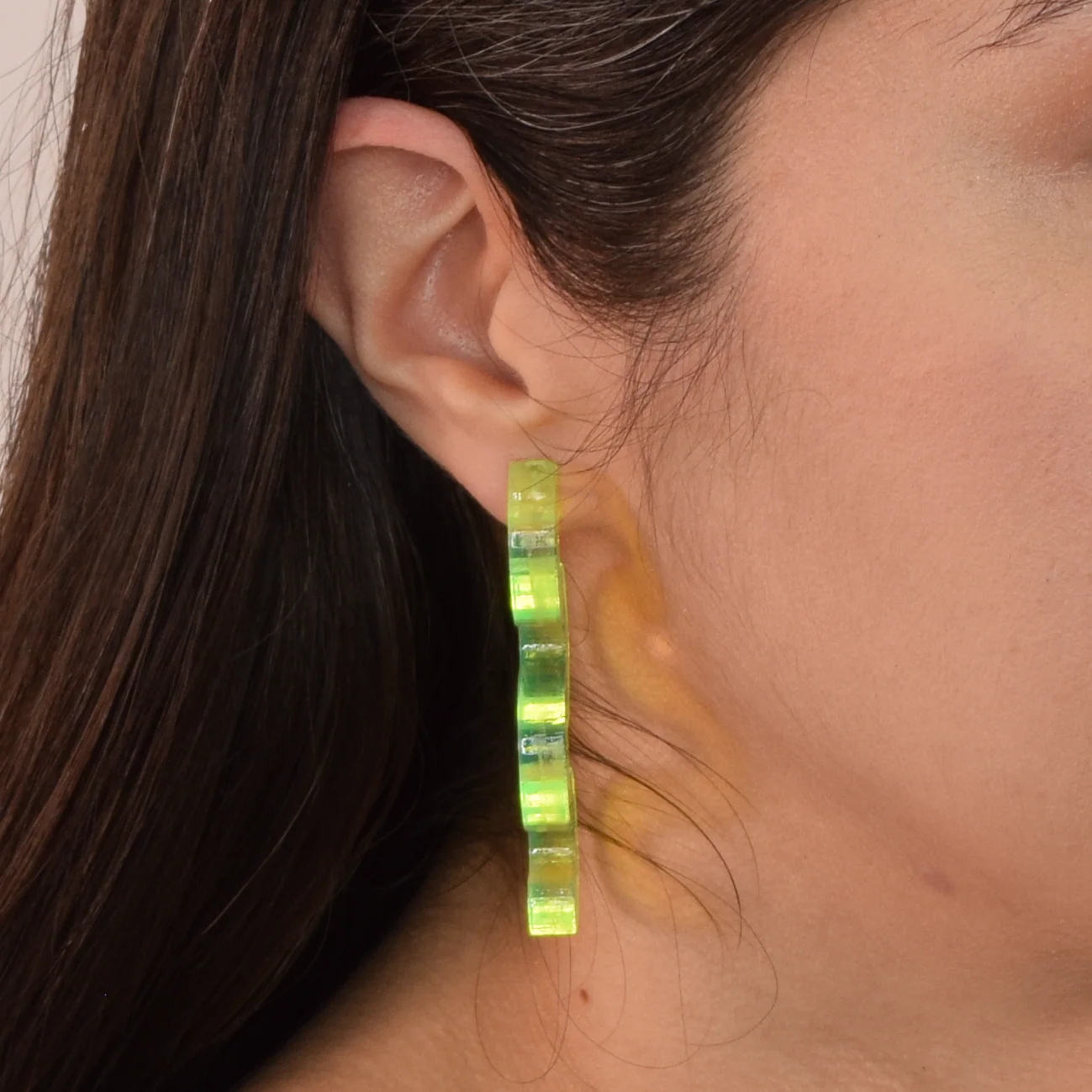 Chunky Squiggle Statement Earrings - Black Light Reactive Clear Green - Image 7